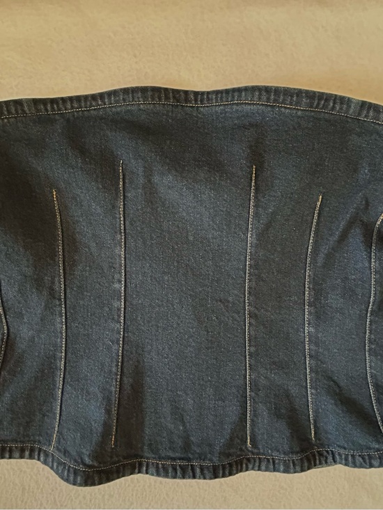 Kenneth Cole Tops - Kenneth Cole Denim Bustier Strapless Corset Top Size L Blue Back Zipper Smocked